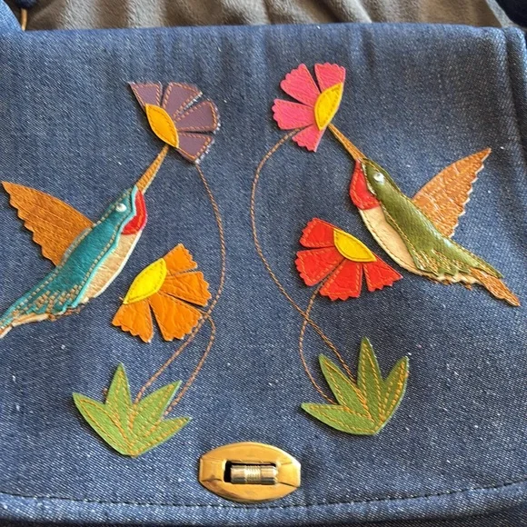 Vintage Denim and Leather Purse - Picture 2 of 5